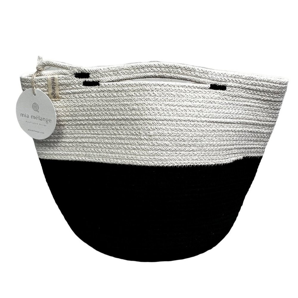 Mia Melange Foldable Cotton Basket Black Plant Holder Storage Bin Bathroom NWT
